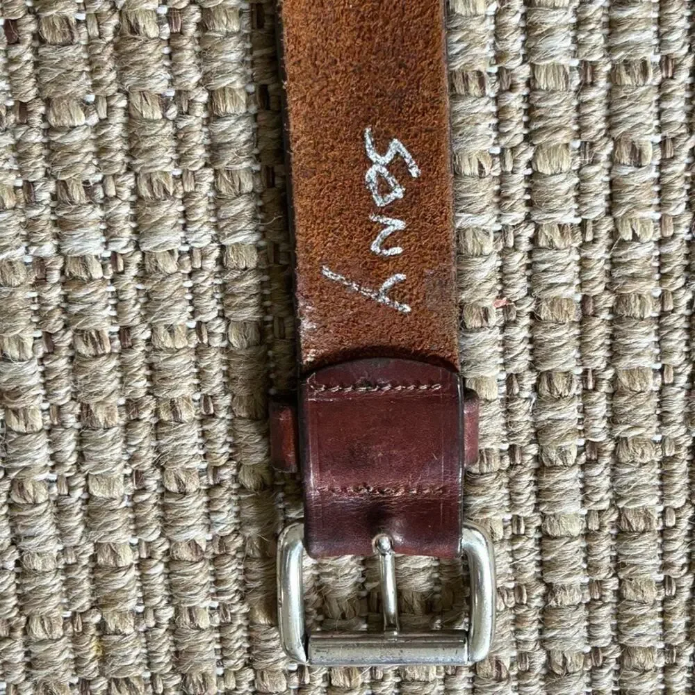 Vintage 70s Dark Brown Leather Belt Silver Tone Buckle